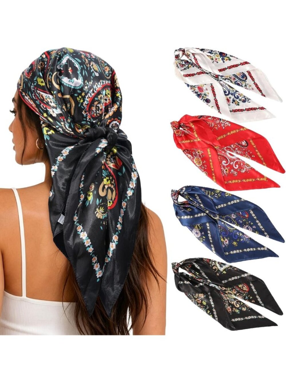 4-Pack 35" Satin Head Scarves for Women - Silk-like Hair Wraps & Bandanas